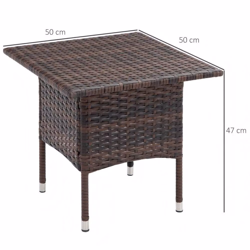 STILVORA Outdoor Side Table with Brown Rattan Finish and Metal Frame, Diameter: 50 cm – 4