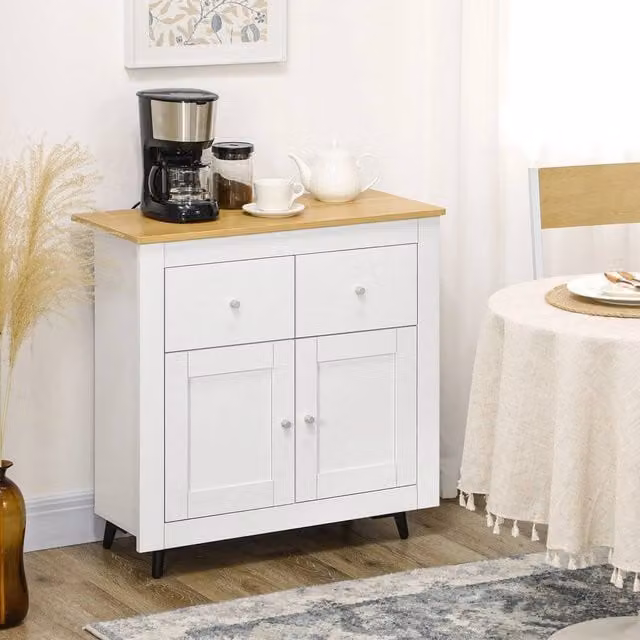 FORGEVIO Modern Sideboard Storage Cabinet in White and Multicolour Matt Wood Finish