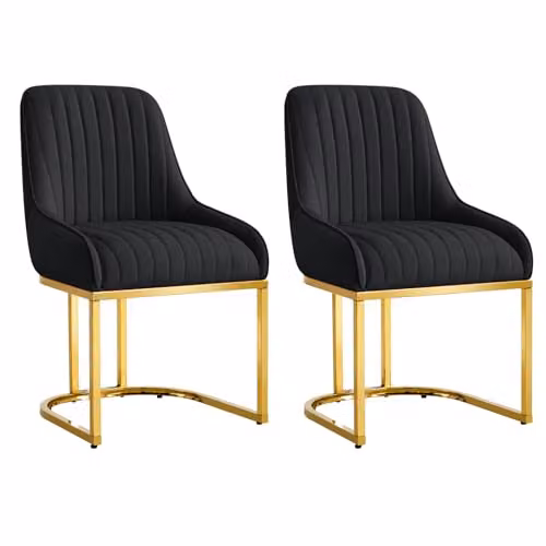 Hygrad Set of 2 Black Velvet Armless Dining Chairs with Gold Metal Legs