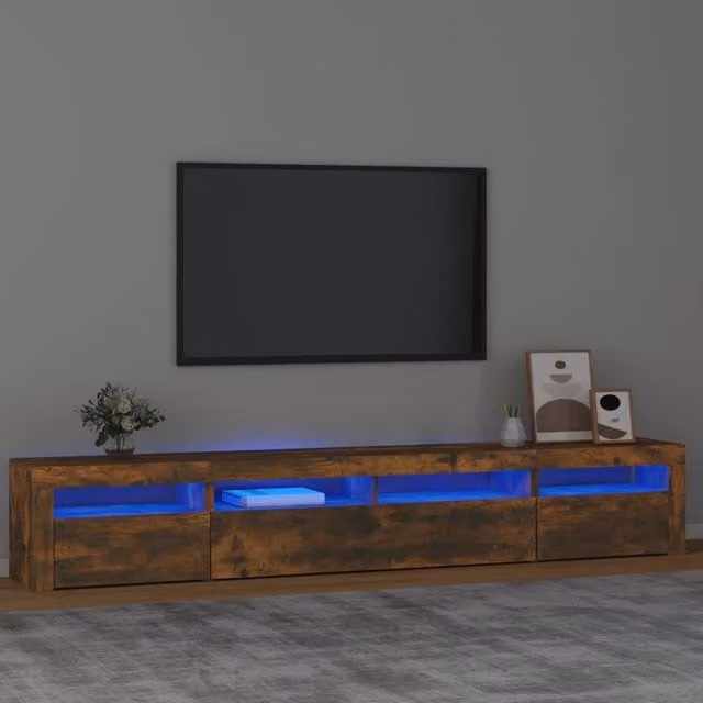 Berkfield Home Modern TV Cabinet with LED Lights in Smoked Oak Brown, W/D/H: 240 x 40 x 40 cm