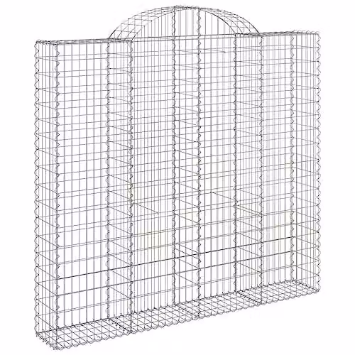 vidaXL Set of 7 Arched Gabion Baskets in Silver Galvanised Steel, H x W x D: 180/200 x 200 x 50 cm