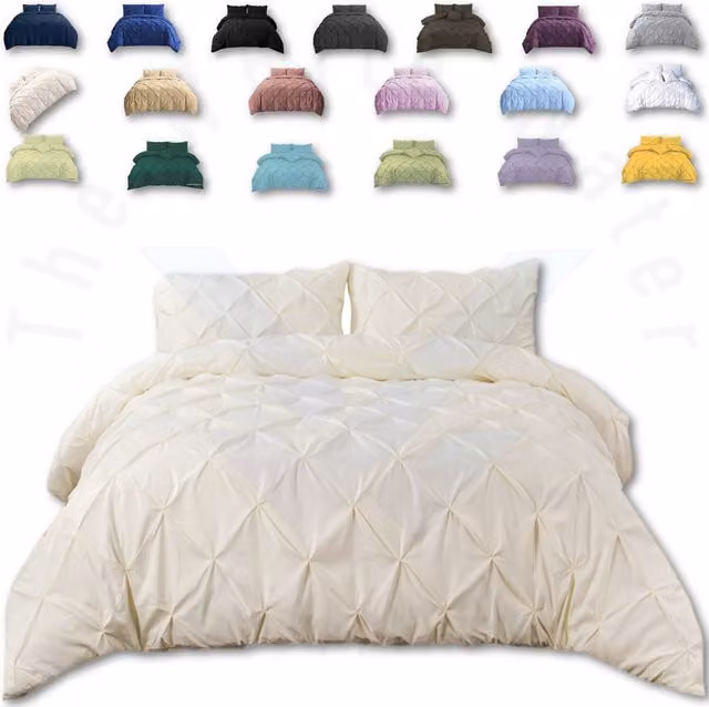 TheWhiteWater Limited Cream Cotton Polyester Pintuck Duvet Cover and Pillowcase Set, W: 140 cm, L: 200 cm