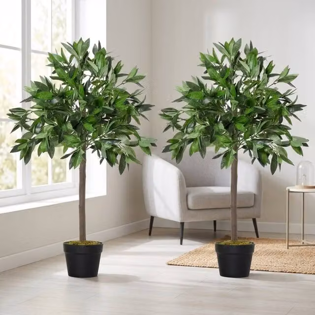 STILVORA Set of 2 Artificial Bay Trees in Green, Height: 90 cm
