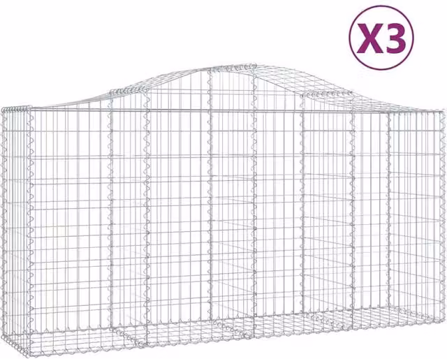 Berkfield Home Arched Gabion Baskets, 3 Piece Set, Silver Galvanised Steel, W: 200 cm, D: 50 cm, H: 100-120 cm