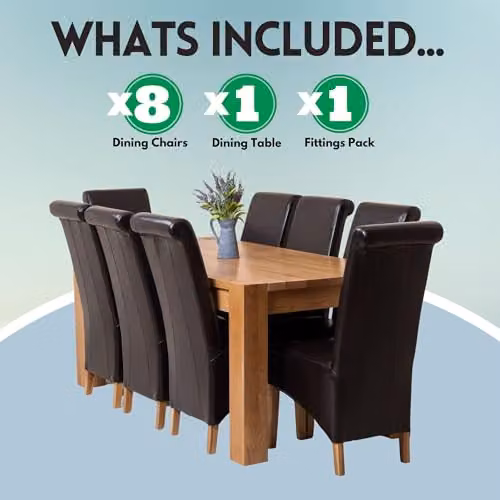 Thats Furniture Kuba Oak Dining Table and 8 Montana Brown Leather Chairs Set, W: 180 cm, D: 90 cm – 4