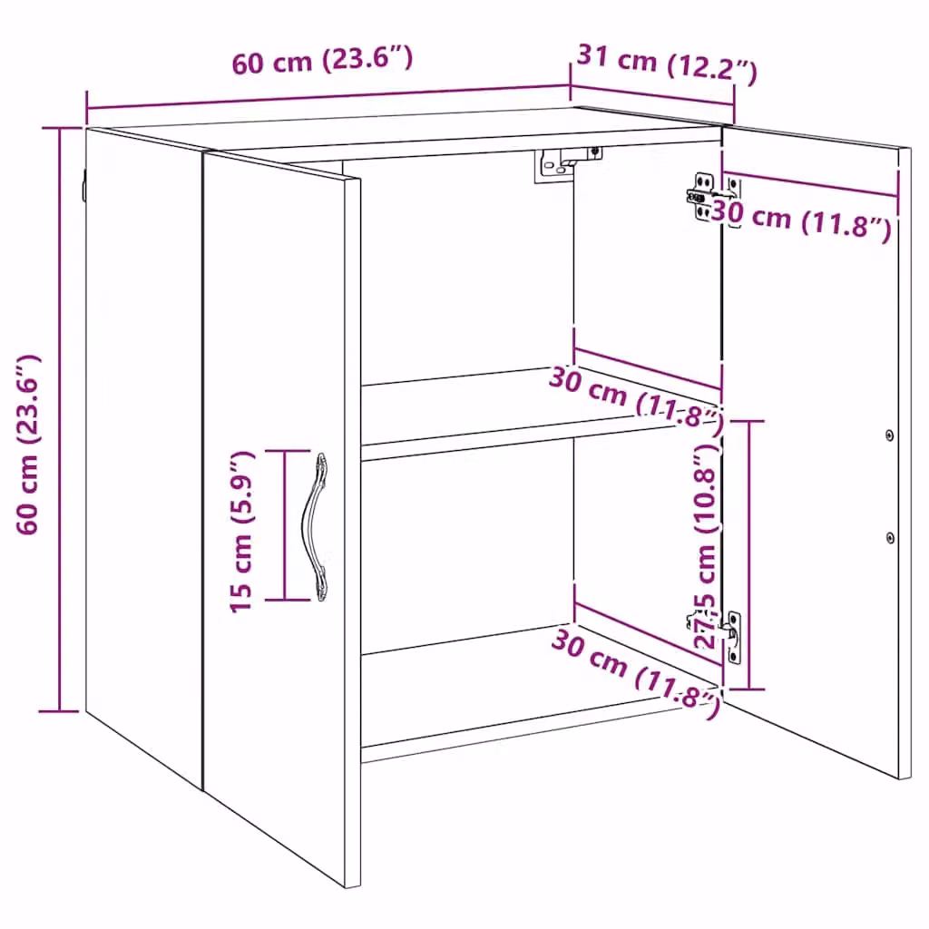 Berkfield Home Wall Cabinet in Black Oak, W: 60 cm, D: 31 cm, H: 60 cm – 7