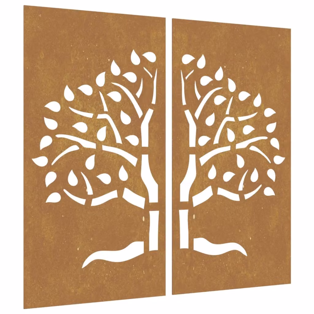 Berkfield Home Set of 2 Brown Corten Steel Floral Wall Decorations, W: 105 cm, H: 55 cm – 2