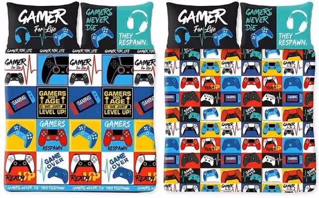 Gamer For Life Reversible Graphic Duvet Cover Set, Multicoloured, W/D/H: 140 x 200 cm