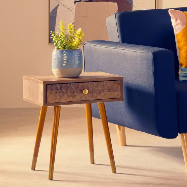 Orsina Modern Brown Wooden Small Side Table W/D/H: 45 x 45 x 50 cm