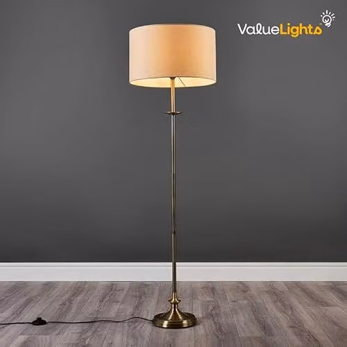 MiniSun Antique Brass Sconce Floor Lamp with Beige Fabric Drum Shade – 3