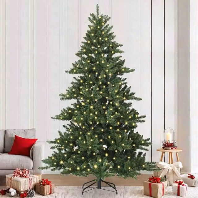 Berkfield Home Artificial Hinged Green PVC Christmas Tree with 300 Warm White LEDs, Height: 240 cm – 1