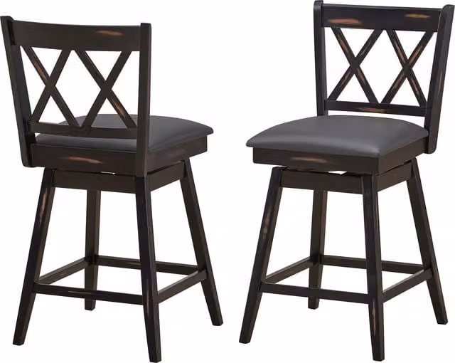 Set of 2 Black Synthetic Leather Swivel Bar Stools by COSTWAY