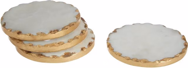 Orsina Empire Set of 4 Round White Marble and Gold Coasters – 1