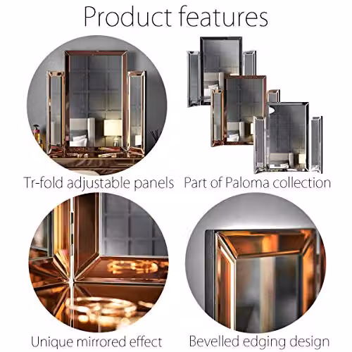 Ice Cream What's Your Flavour? Paloma Rose Gold Desktop Tri-Fold Bevelled Design Tabletop Vanity Mirror – 4