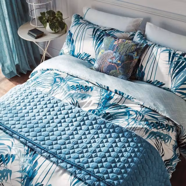 Sanderson Palm House Double Duvet Cover and Pillowcase Set, Eucalyptus Green, Reversible Mako Satin Cotton, W: 140 cm, H: 200 cm