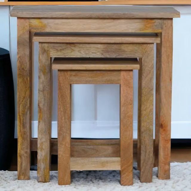 Artisan Furniture Set of 3 Rustic Mango Wood Stools in Brown