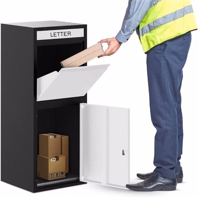 FLAVORA BELOFAY Wall-Mounted Steel Parcel Delivery Box in Black, W/D/H: 50 x 50 x 50 cm – 1