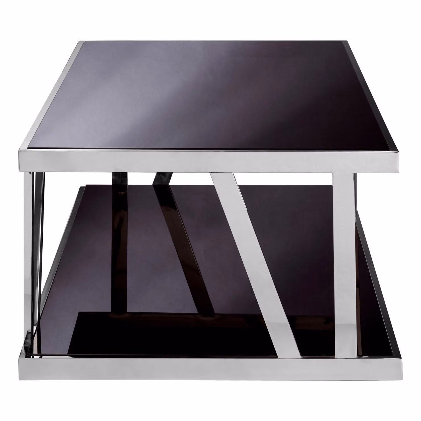 Orsina Modern Rectangular Black Glass and Silver Metal Coffee Table W/D/H: 130 x 70 x 42 cm – 4