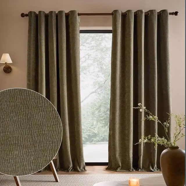 Yard Heath Washed Velvet Fully Lined Eyelet Curtain Pair in Green, Width: 229 cm, Drop: 183 cm – 1