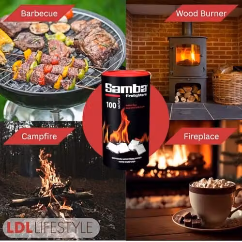 Warma Samba Firestarters, 100 Odourless Sachet Firelighters for BBQs, Wood Burners and Campfires – 2