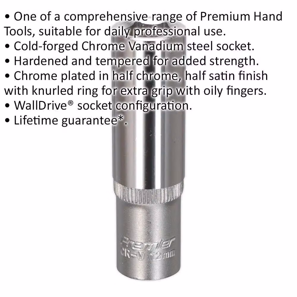 Loops 12mm Forged Steel Deep Drive Socket, 3/8 inch Square Drive, Chrome Vanadium, Silver – 2