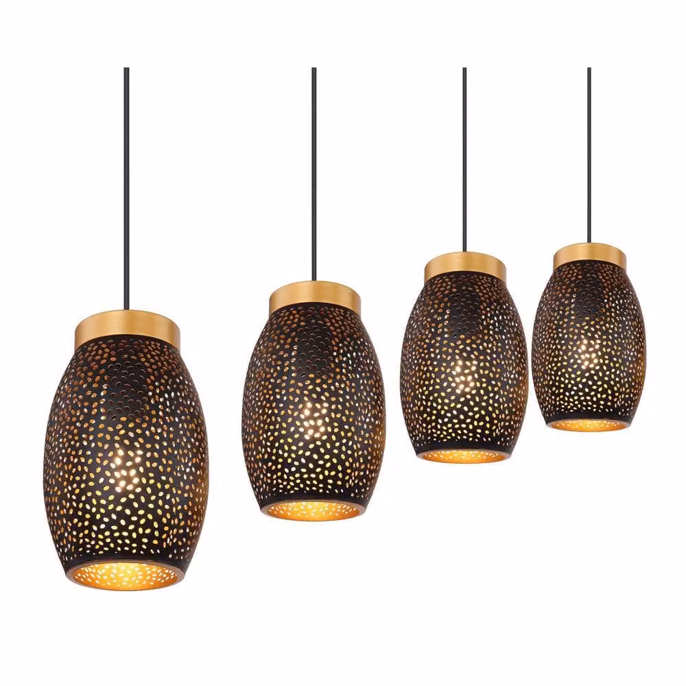 Netlighting Narri Bar Pendant Ceiling Light in Gold and Black with 4x E27 Sockets – 2