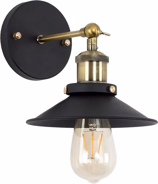 ValueLights Colonial Industrial Cone Wall Light in Gold and Black Metal