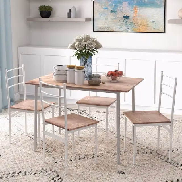 HOMCOM 5 Piece White Dining Table and 4 Chairs Set