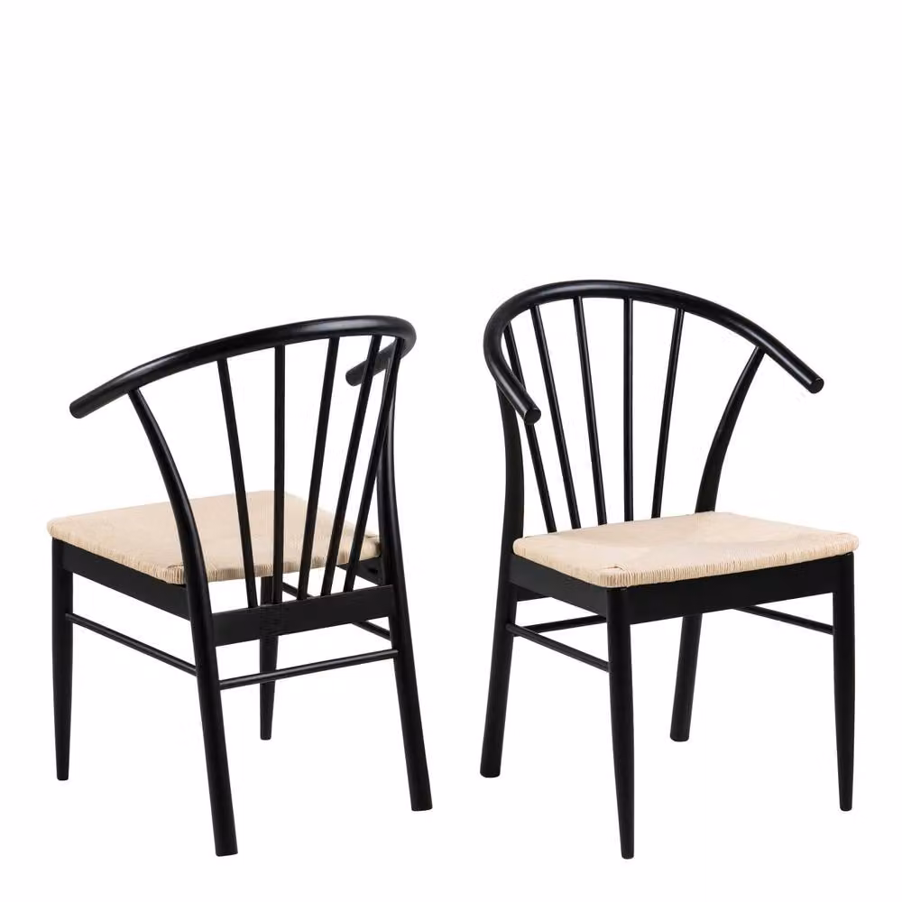 Wyld Haus Buenos Aires Set of 2 Modern Black and White Wood Dining Chairs with Armrests – 2