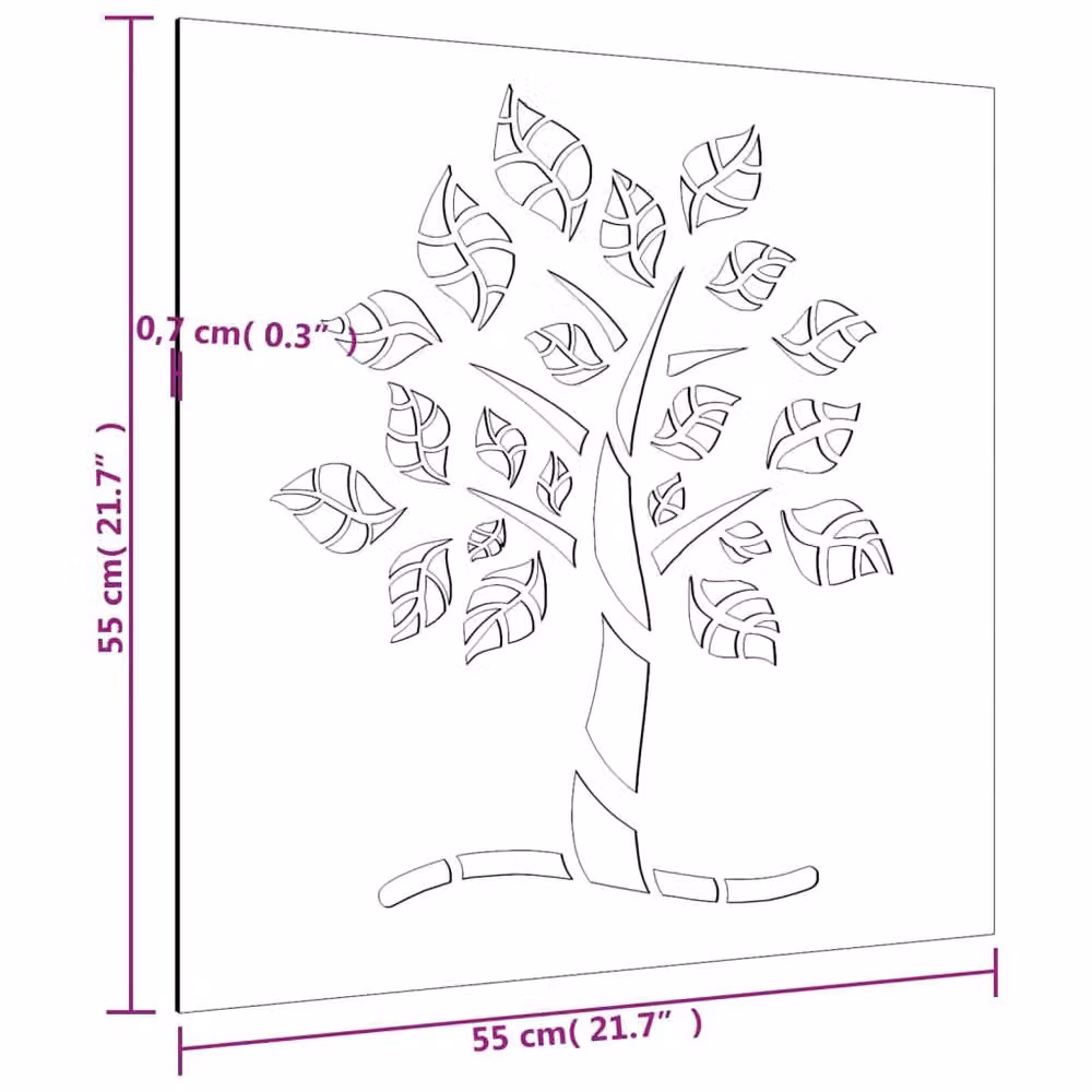 Berkfield Brown Corten Steel Floral Tree Wall Decoration, W/H: 55 x 55 cm – 3