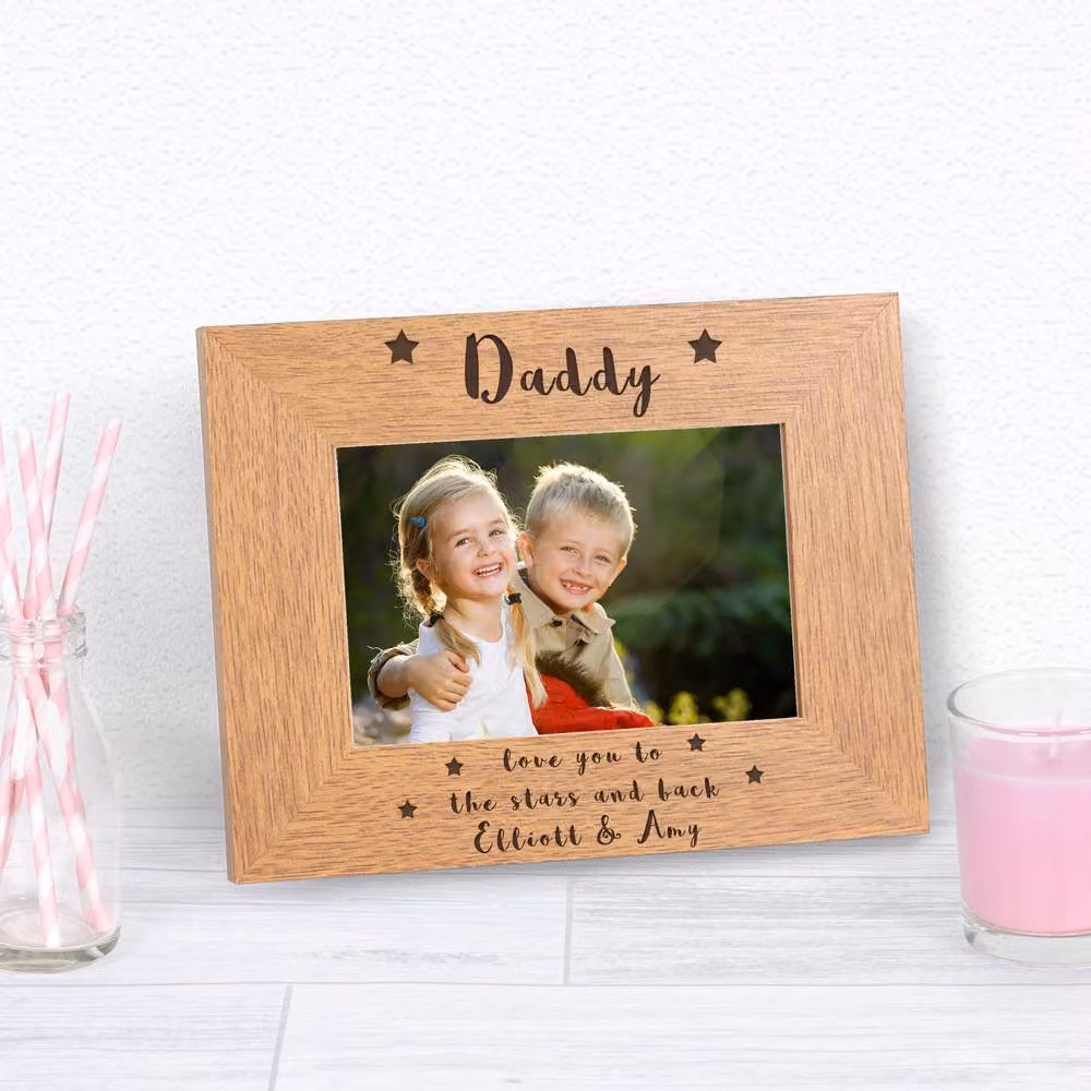 Uniqueful Personalised Daddy Love You to the Stars & Back Photo Frame, Brown, Wood, 6x4 inch