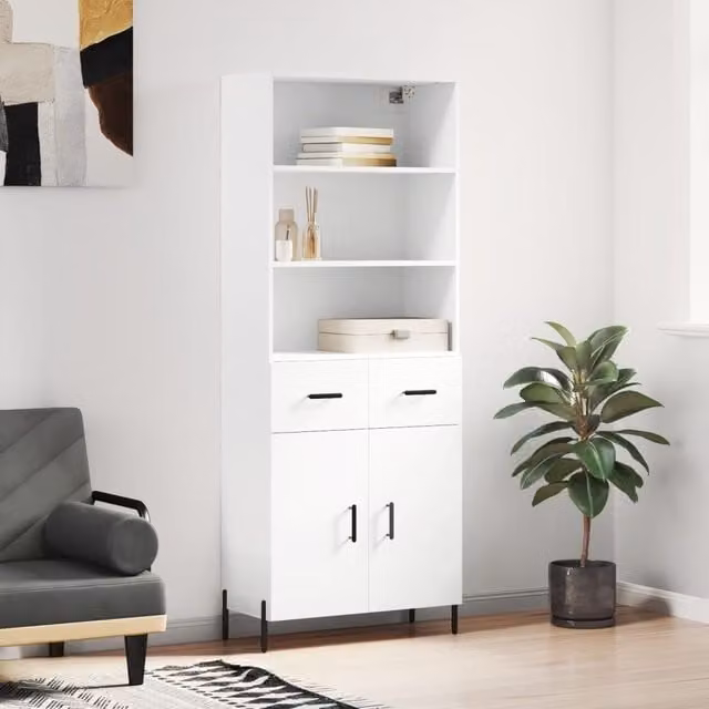 Berkfield Home Modern White Matt Highboard W/D/H: 69.5 x 34 x 180 cm – 1