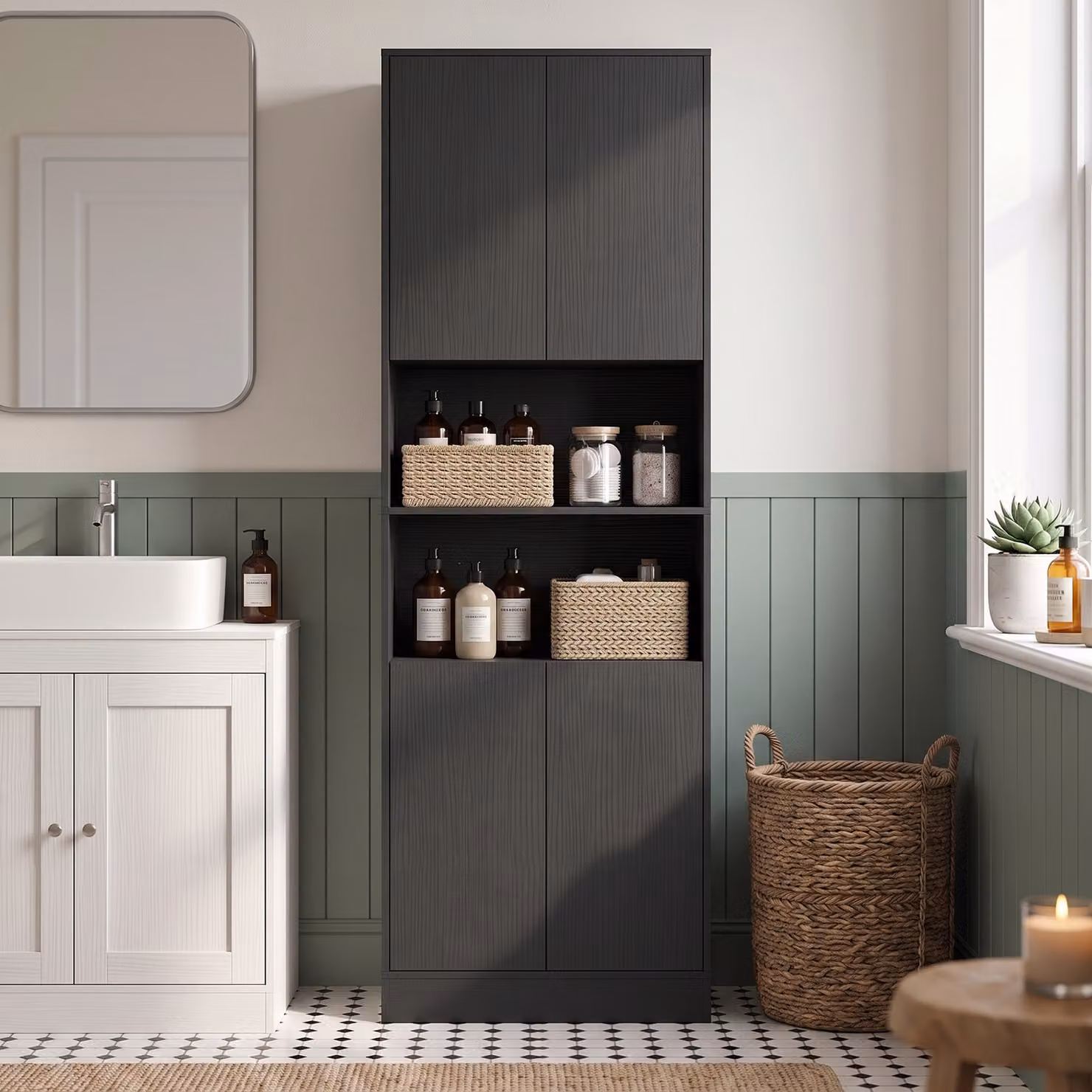 HOMCOM Black Wood Effect Kitchen Pantry Cabinet, Freestanding Tall Storage Unit with Soft-Close Hinged Doors and Internal Shelves, H 170 x W 60 x D 30 cm – 6