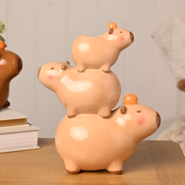 The Feel Good Club Capybara Stack Ceramic Vase in Brown