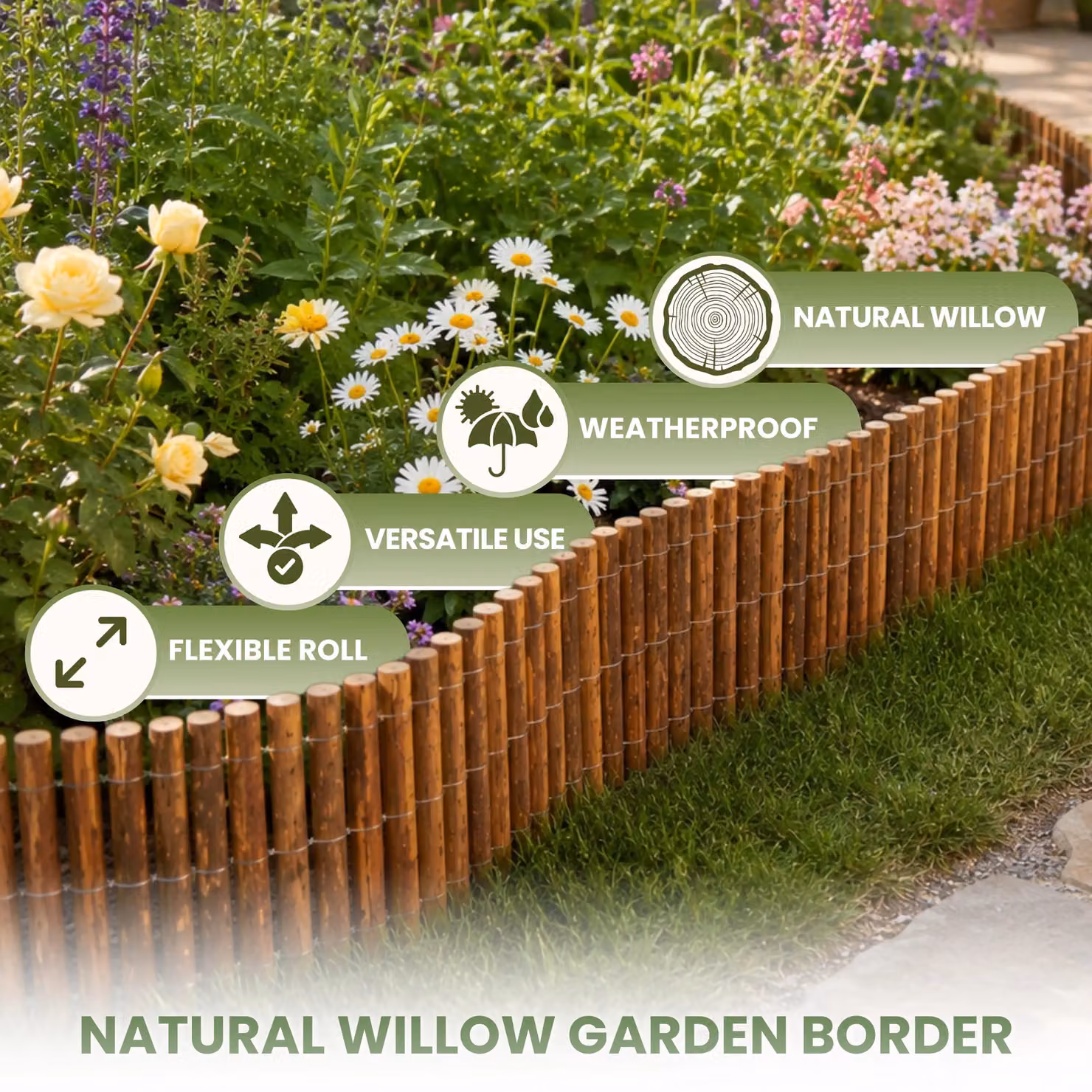Marco Paul Willow Garden Border Edging in Brown, W: 2 m, H: 0.30 m – 4