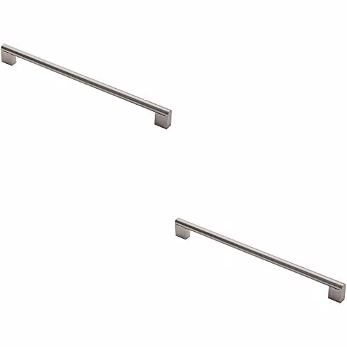Loops 2 Pack Round Bar Pull Handle in Brushed Silver Stainless Steel, 320mm Fixing Centres, 360 x 14mm