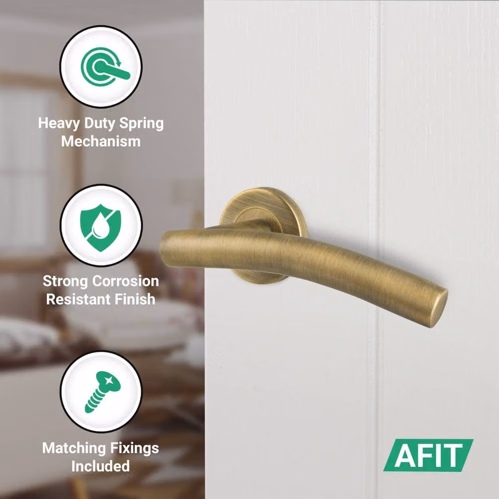 AFIT 6 Pairs of Antique Brass Curved Internal Lever Handles in Bronze, W/D/H: 150 x 150 x 100 mm – 2