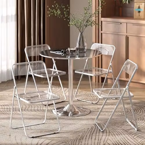 HOMCOM Set of 4 Transparent Acrylic Folding Chairs in Clear and Silver – 6