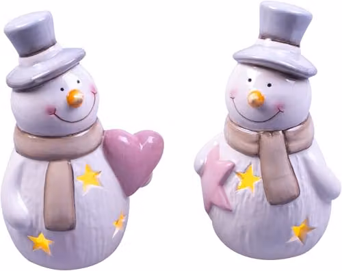 St Helens Home & Garden Ceramic Light Up Christmas Snowmen Tabletop Decorations, Pair, White and Multicolour – 1
