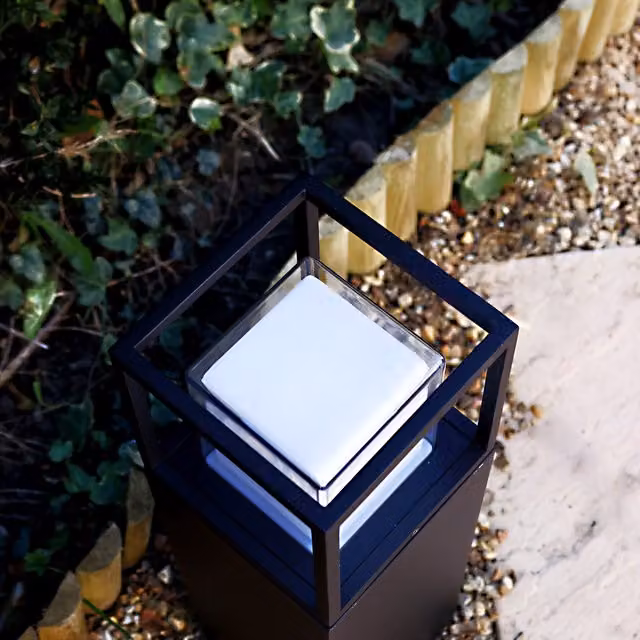 TIMELED Modern Square LED Garden Bollard in Black Aluminium, H: 50 cm