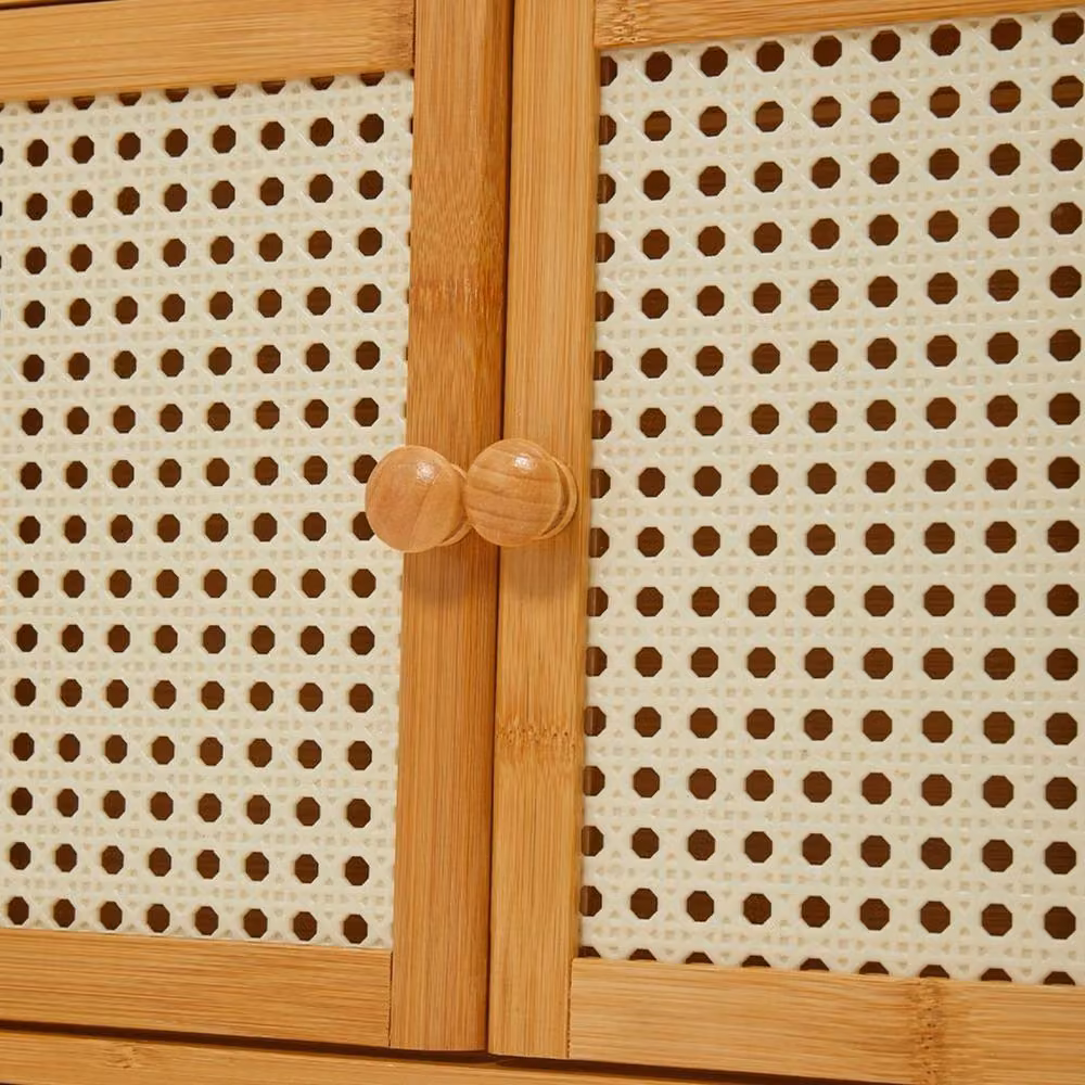 FLAVORA Bamboo Storage Cabinet with Rattan Doors and Drawers in Brown, W: 100 cm, D: 60 cm – 5