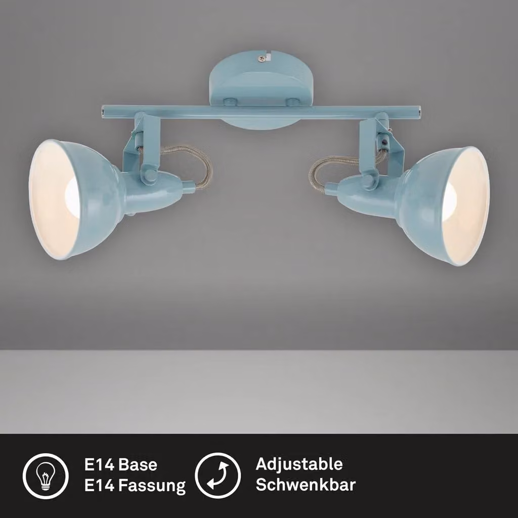 Briloner Vintage Metal Ceiling Light in Mint and White with 2 Adjustable Spots, E14, W/D/H: 30.4 x 10 x 18.1 cm – 2