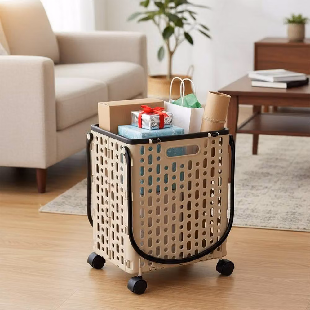 FORGEVIO XL Large 34L Collapsible Rolling Laundry Basket in Beige – 3