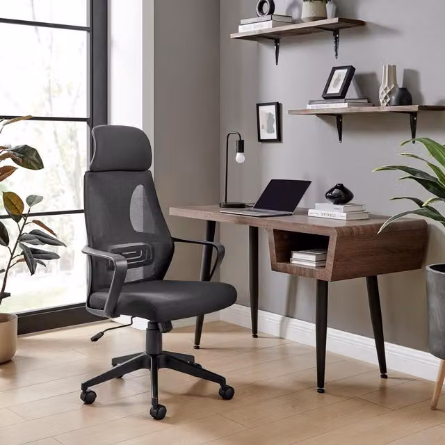 FurnitureboxUK Ubico Ergonomic Black Mesh and Fabric Swivel Office Chair with Headrest and Armrests