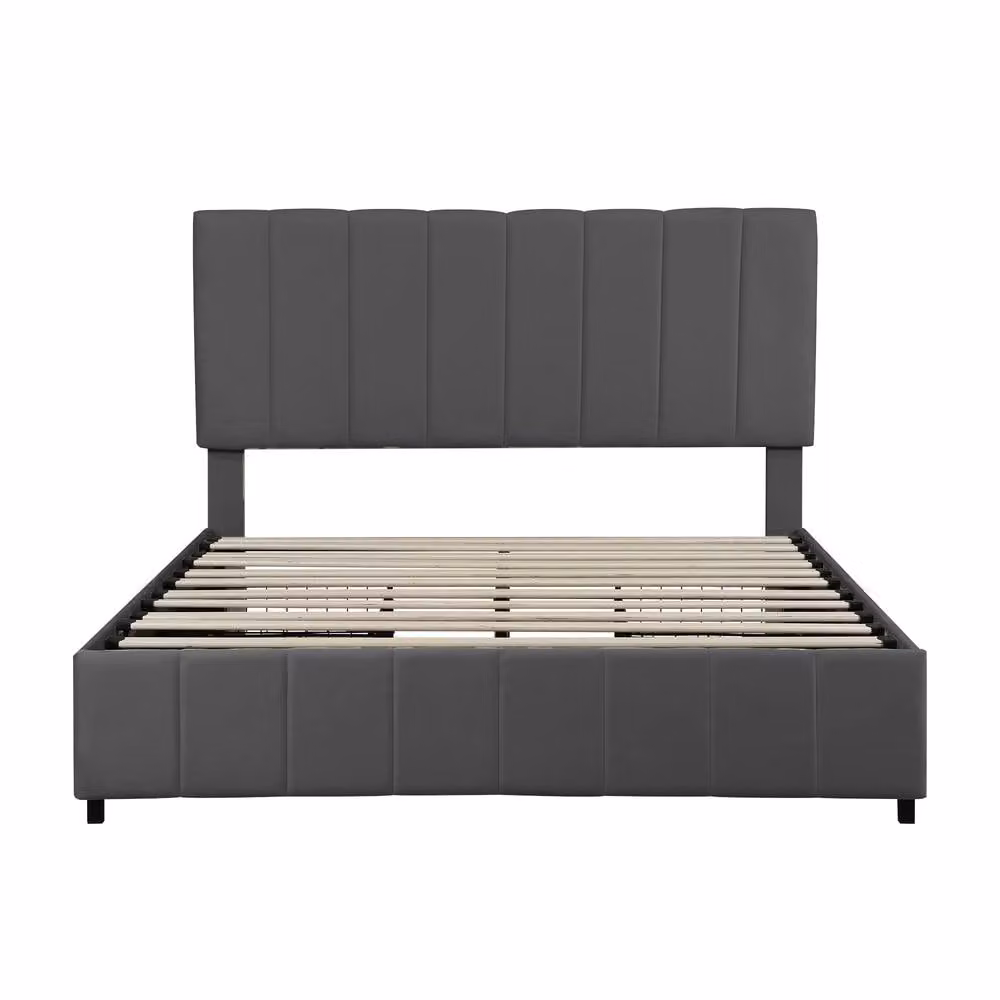 Rolipo Double Grey Velvet Bed Frame with 4 Storage Drawers, W/D/H: 140 x 200 cm – 5