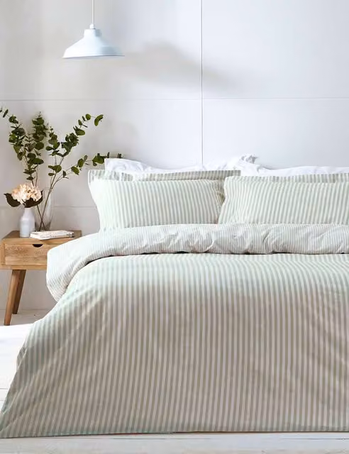 YARD Hebden Striped Reversible Cotton Duvet Cover Set, White Mix, W/D/H: 180 x 200 cm