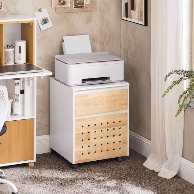 SoBuy Mobile Office Storage Cabinet in White with Castors – 1