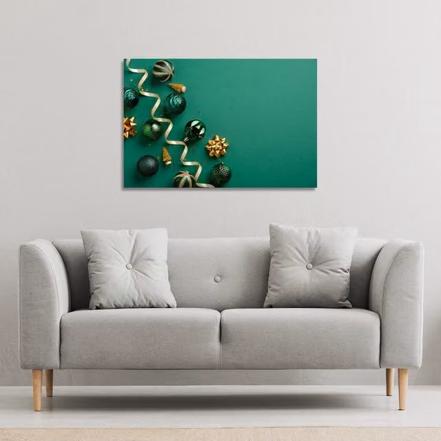 Benjamin Tate Design LTD Christmas Greetings Gallery Canvas in White and Green, W: 91 cm, H: 61 cm