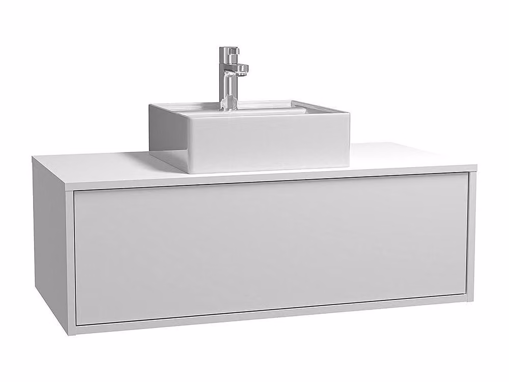 Vente-unique White Wall-Mounted Bathroom Vanity Unit with Single Square Ceramic Basin, W/D/H: 94 x 47 x 37 cm – 2