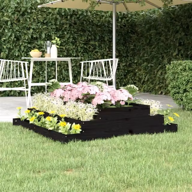 Berkfield Home Black Wooden Raised Bed Planter W: 110 cm, D: 110 cm, H: 27 cm – 1